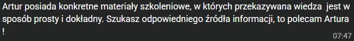 Opinia klienta o materiałach i wiedzy Artura