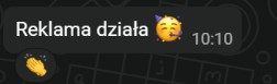 Wiadomość klienta potwierdzająca, że reklama działa